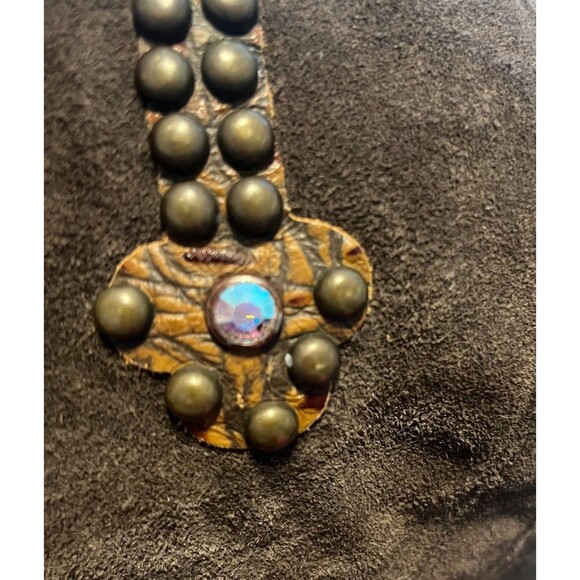 Gypsy Soule Brown Suede Boots Western Tooled Leather Swarovski Crystal Cross 10 - Picture 9 of 16